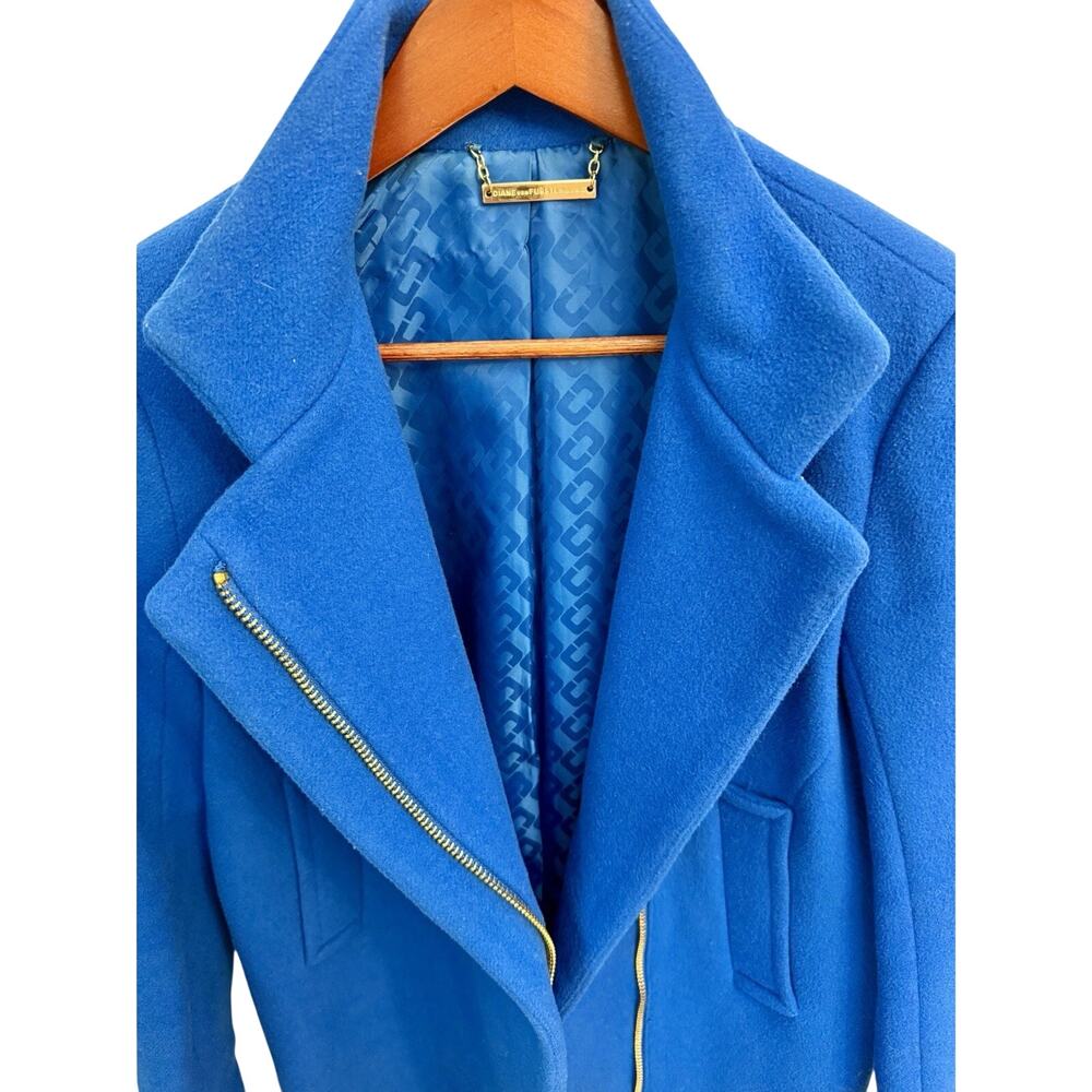 Diane von Furstenberg DVF Cobalt Blue Wool Blend Asymmetrical Zip Coat Jacket 6